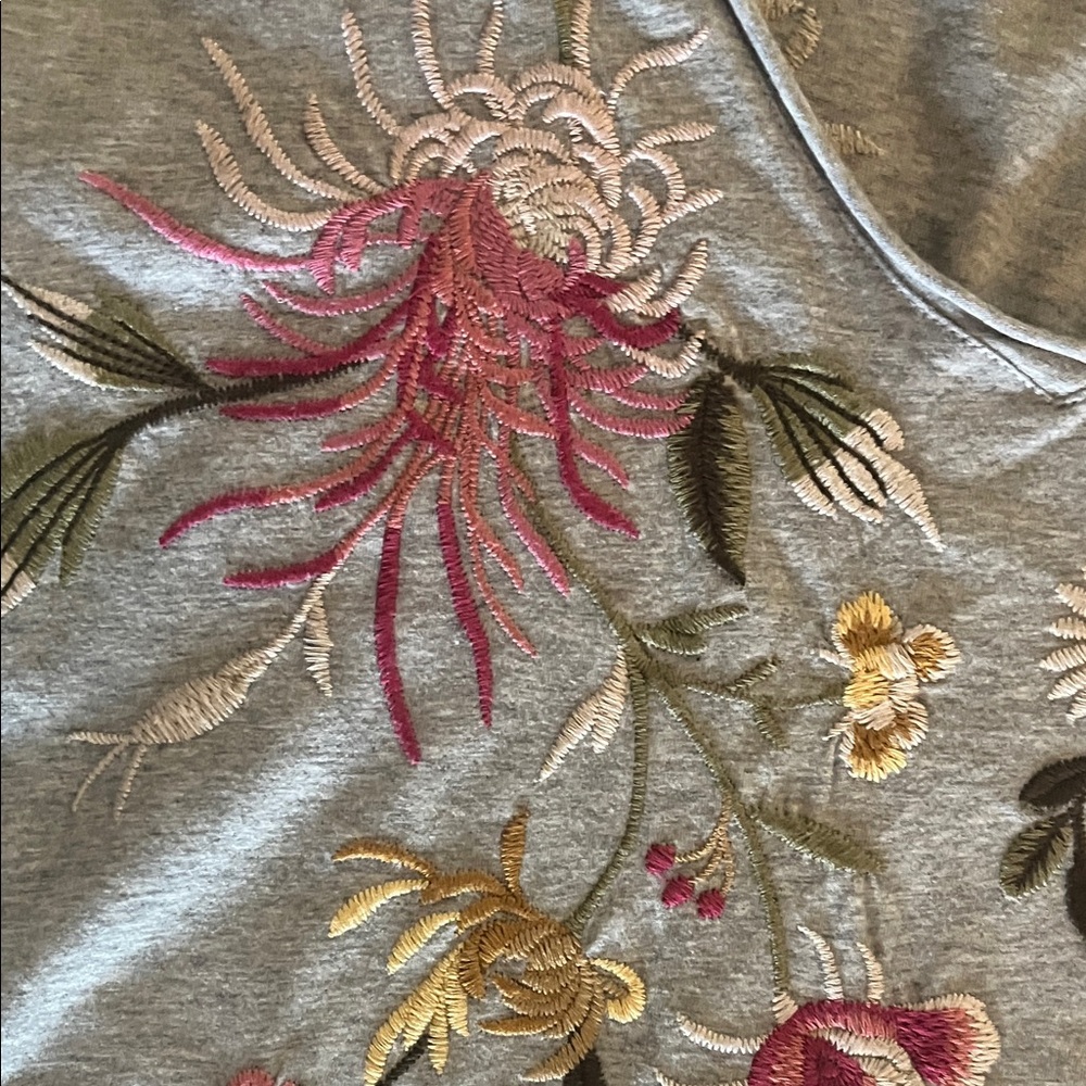 Johnny Was Gray Floral Embroidered Long Sleeve Top - Picture 3 of 9